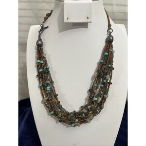 STERLING 925 TICA ROSA Turquoise Pearls Beads 9 STRAND NECKLACE 18''